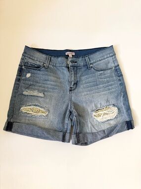 Juicy Couture Light Blue Distressed Embellished Denim Shorts